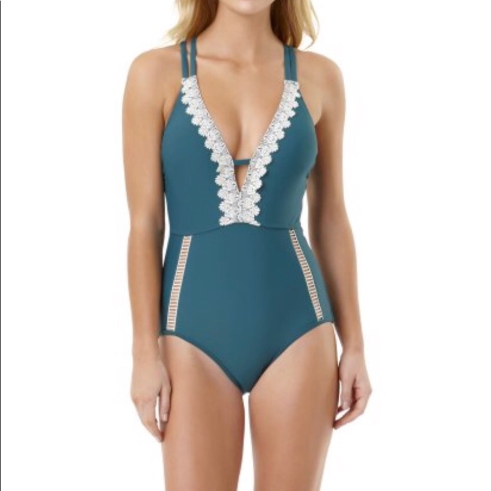 Time and True teal lace one-piece. NWT small